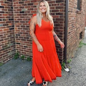 Free People tied shoulder tiered maxi